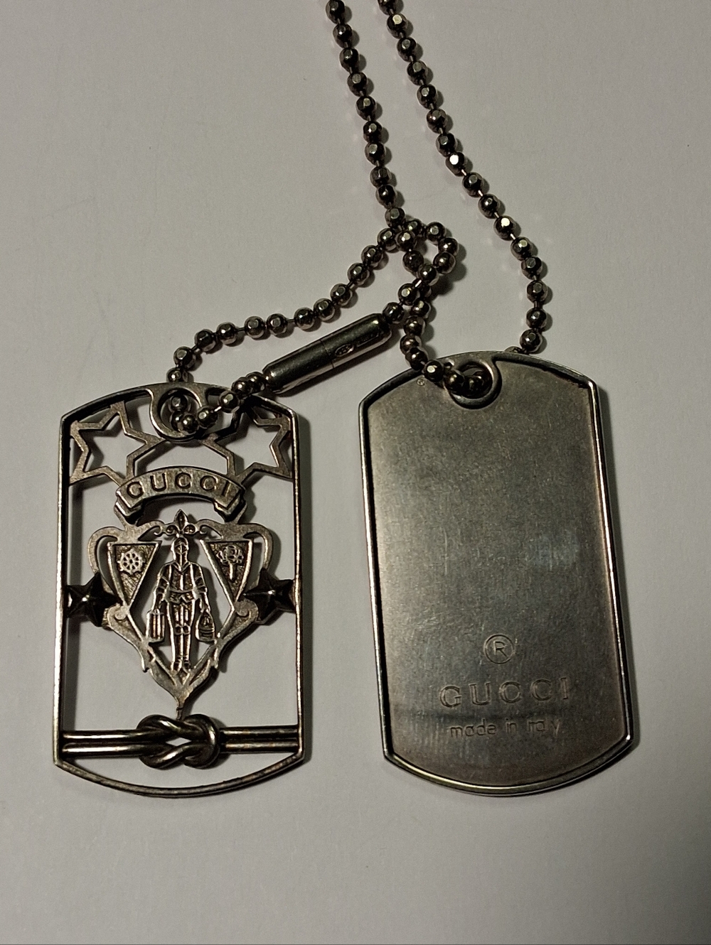 Rare  Gucci Liftboy Crest 929 ⁷Silver Dual Dog Tag Necklace - Picture 2 of 16
